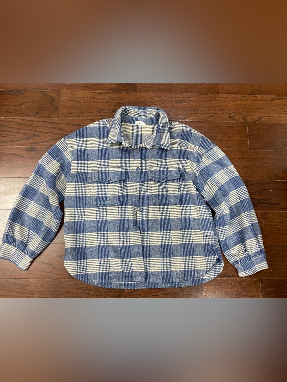 &merci flannel shirt jacket puffed sleeves size large feminine oversized